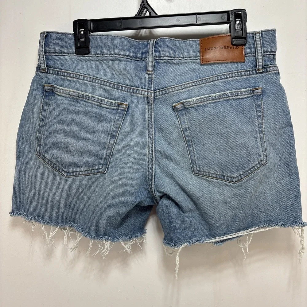 Lucky Brand Womens Midrise Boy Short Cutoff Embroidered Denim‎ Size 8 Cutoff